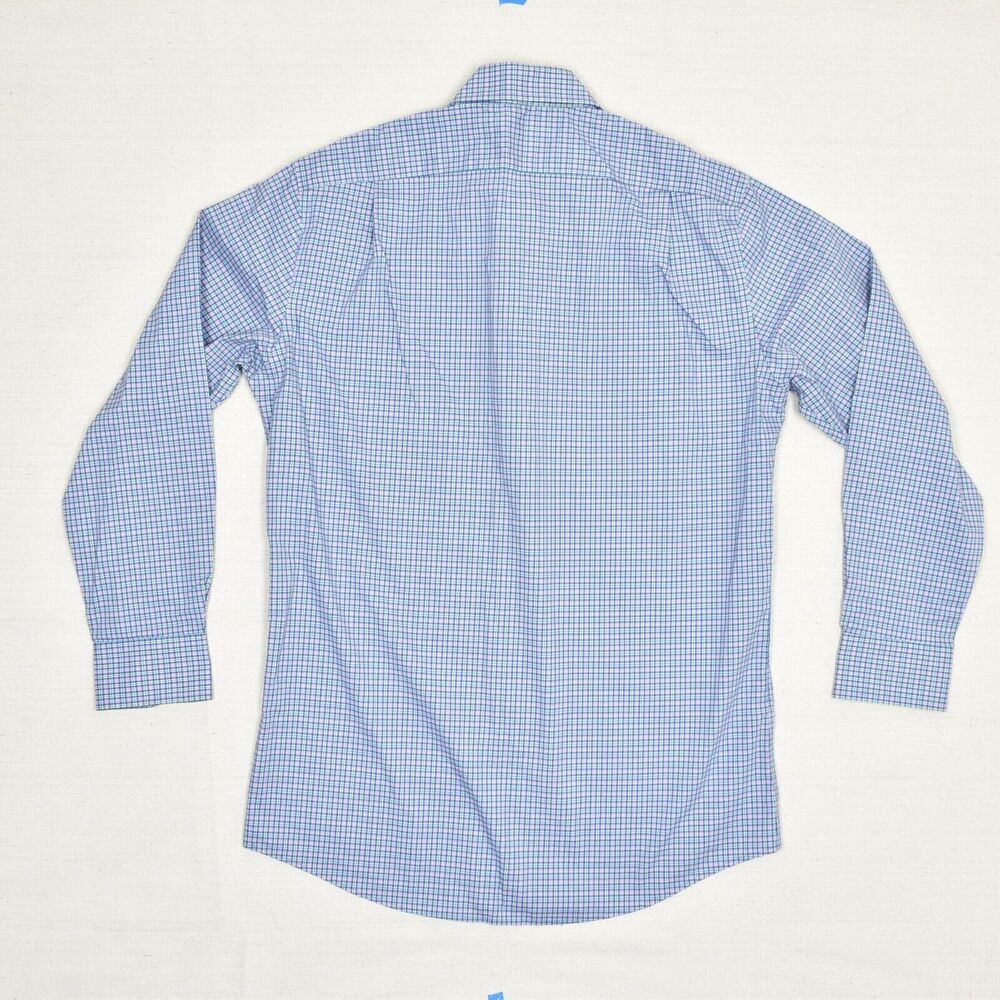 LRL Lauren Ralph Lauren Cotton Blue Plaid Size 15.5 32/33 Slim Non Iron Stretch - Picture 3 of 8